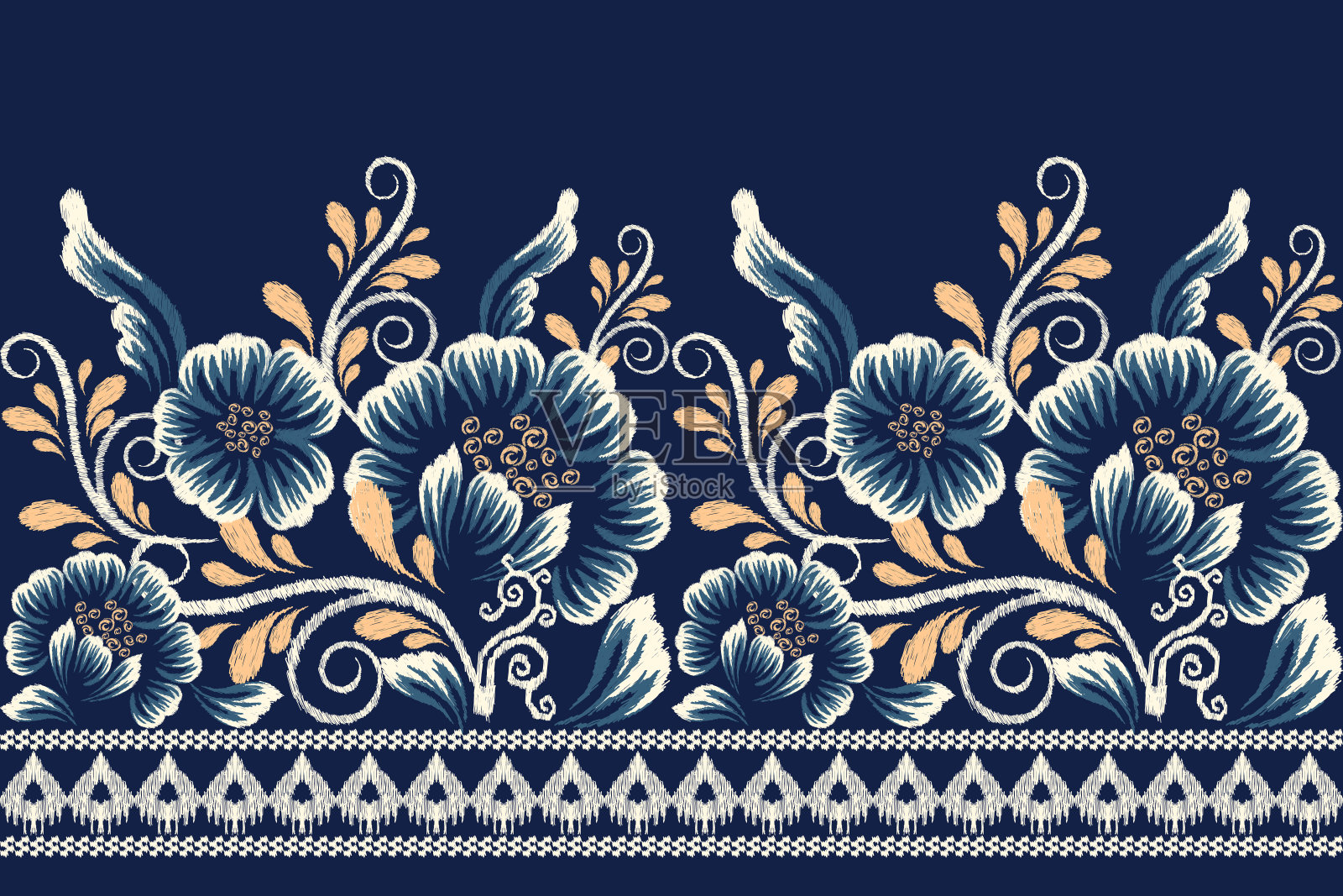 锦缎Ikat花佩斯利刺绣插画图片素材