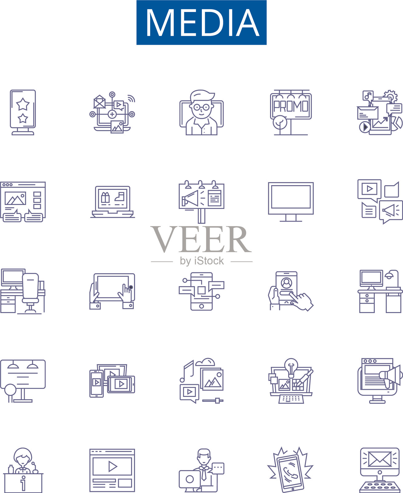 媒体线图标标志集设计集合图标素材