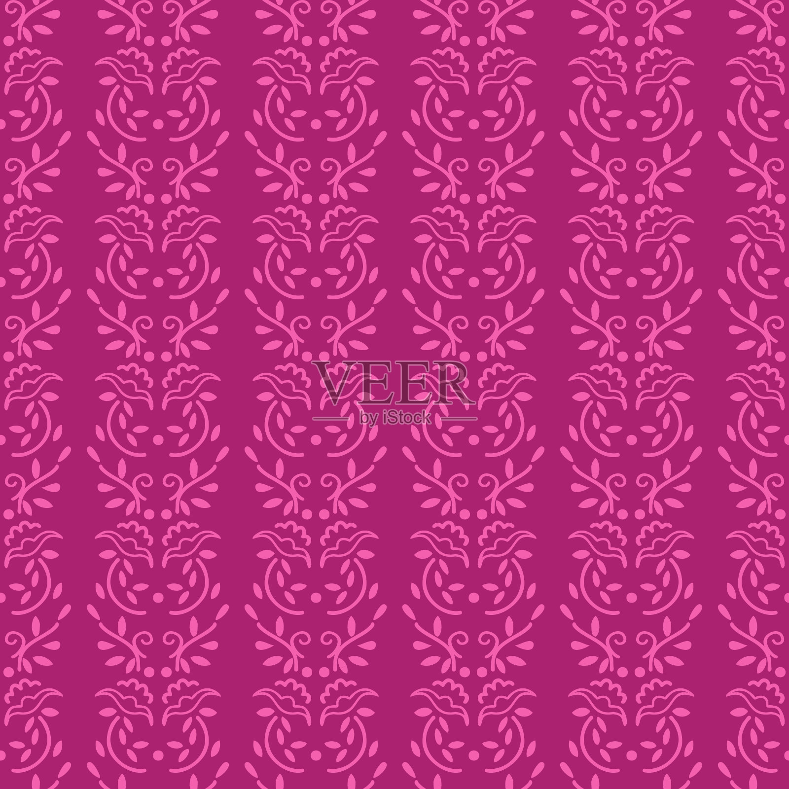 密封图案作为墙壁装饰在粉红色和品红的颜色。花卉重复装饰-矢量插画图片素材