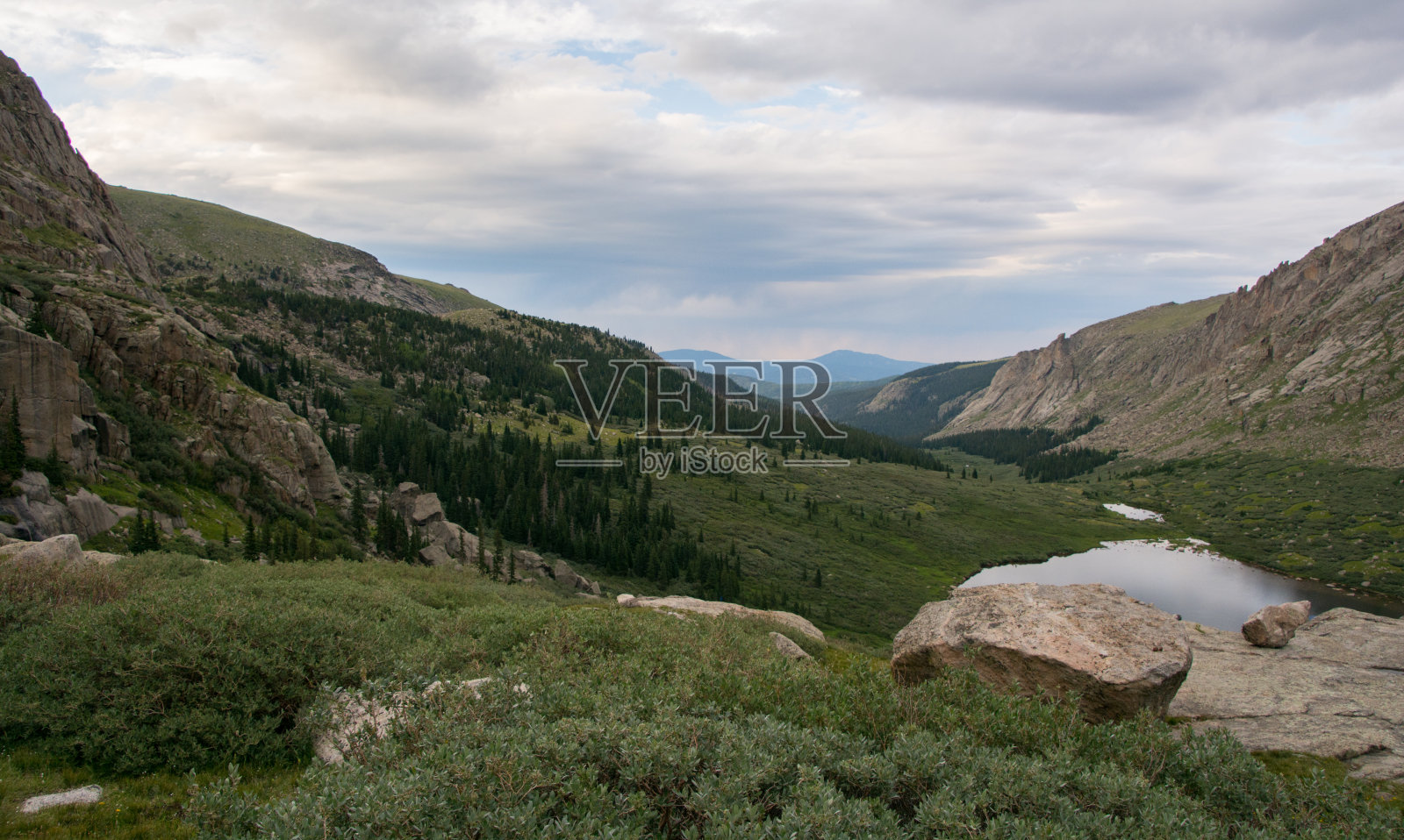 俯瞰落基山脉的山谷照片摄影图片