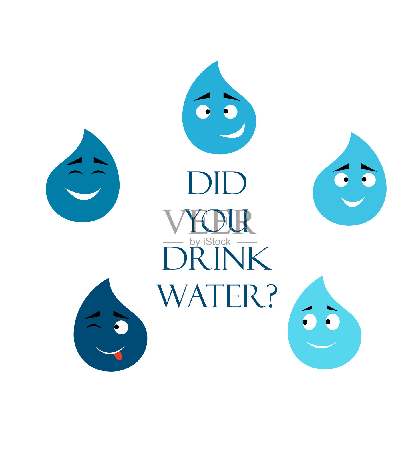 水滴，围成一圈，上面刻着你喝过水了。漫画风格的插图插画图片素材