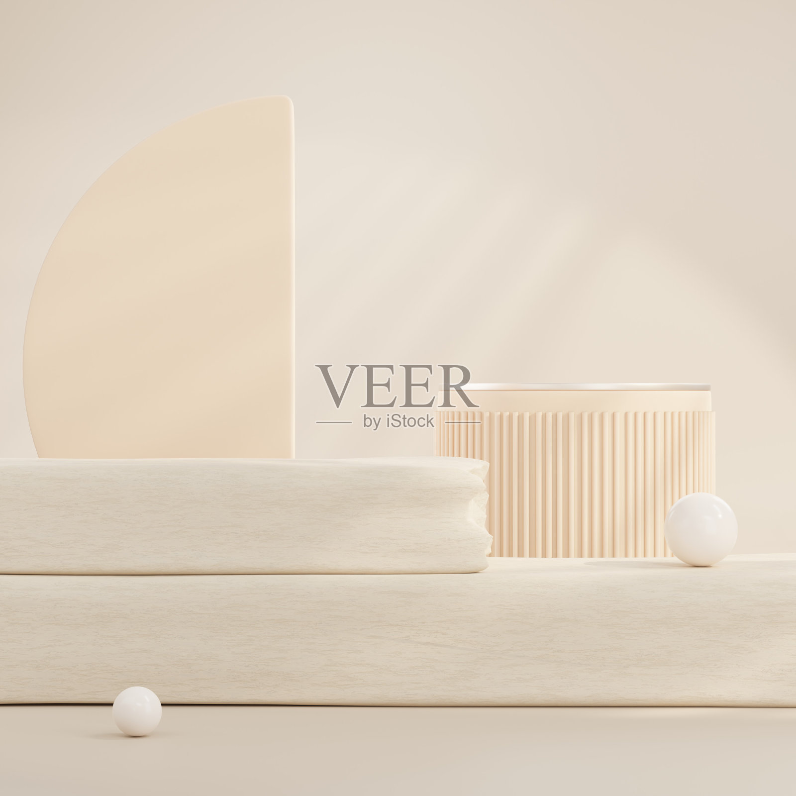 3D效果图产品展示台架与窗帘以棕色为背景。模拟演示。气缸。照片摄影图片