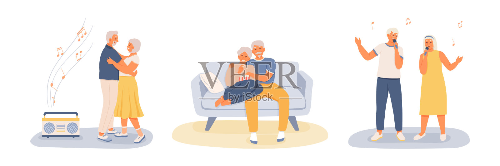 年老的配偶在家里享受彼此的陪伴插画图片素材