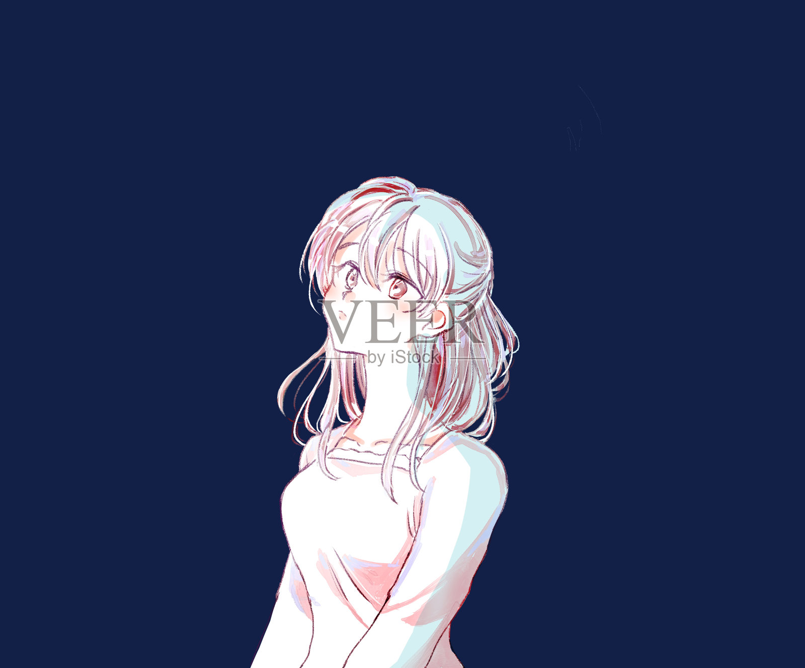 一个多愁善感的可爱女人的插图插画图片素材