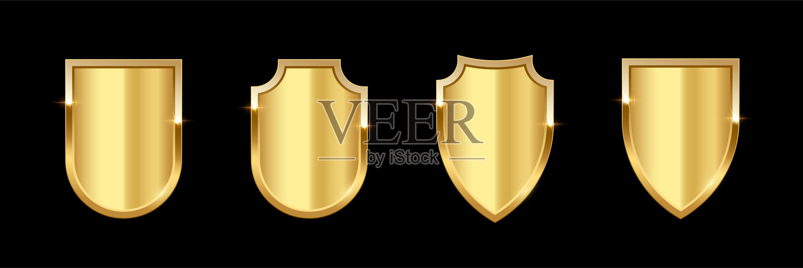 金盾套，现实孤立的金色奖杯，黑色背景的3d豪华安全保护标志插画图片素材