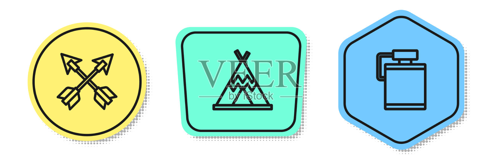 用箭头划线的印第安人的圆锥形帐篷或棚屋插画图片素材