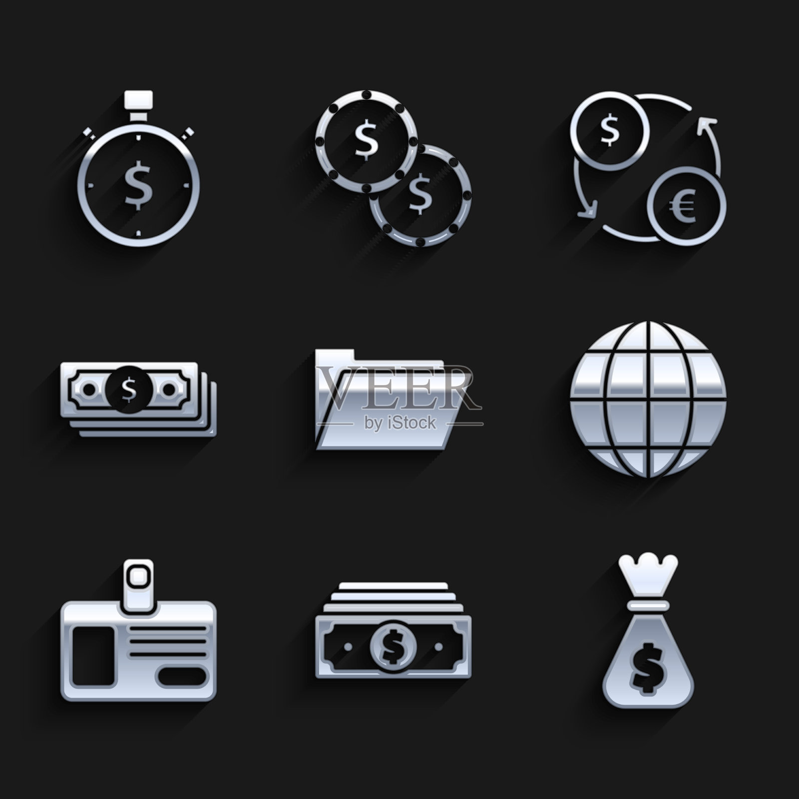 设置文件文件夹堆放纸币和现金图标素材