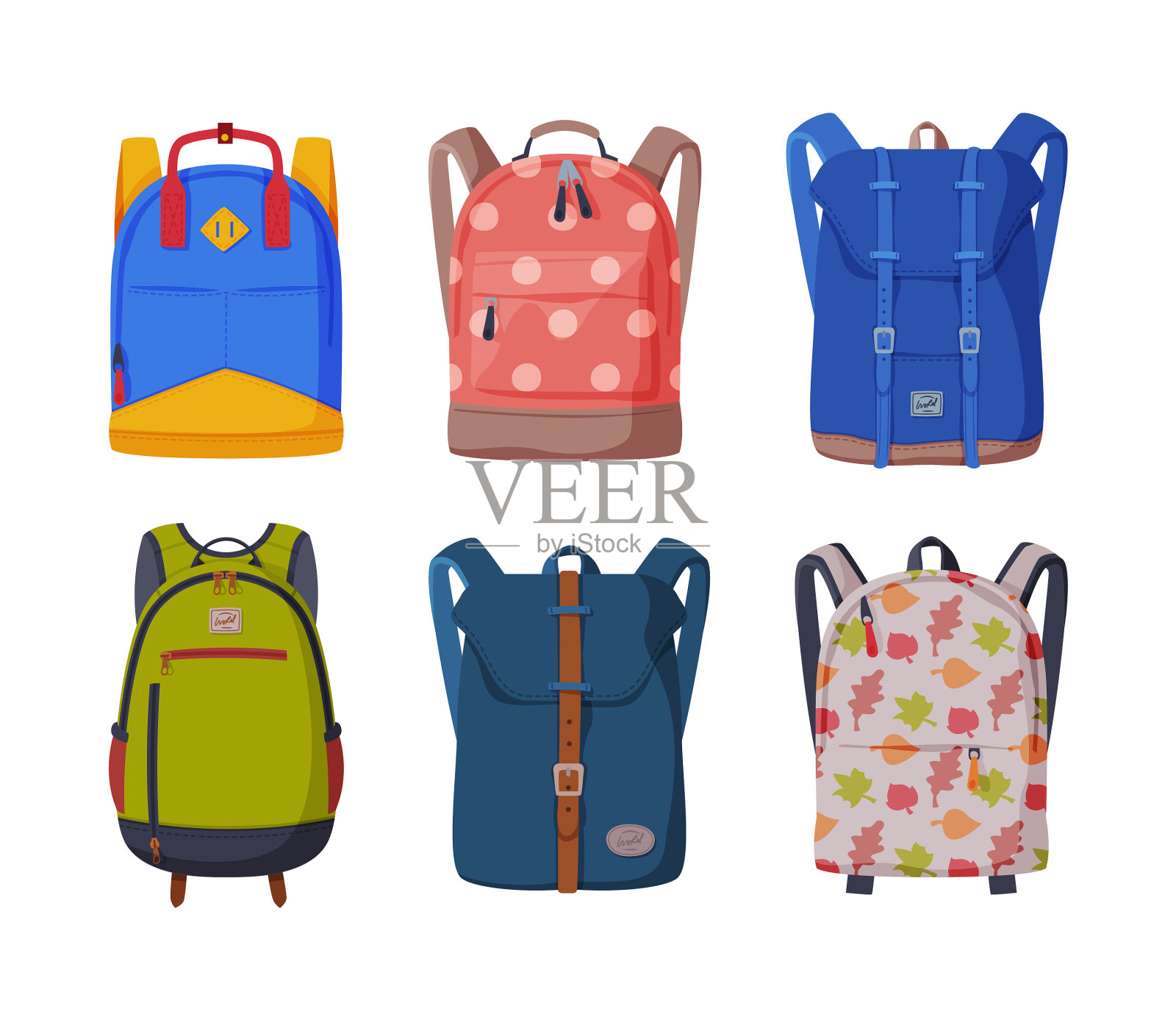 一套五颜六色的双肩包图标素材