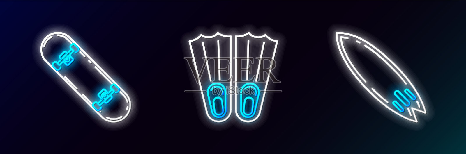 设置线冲浪板滑板和橡胶的技巧图标素材