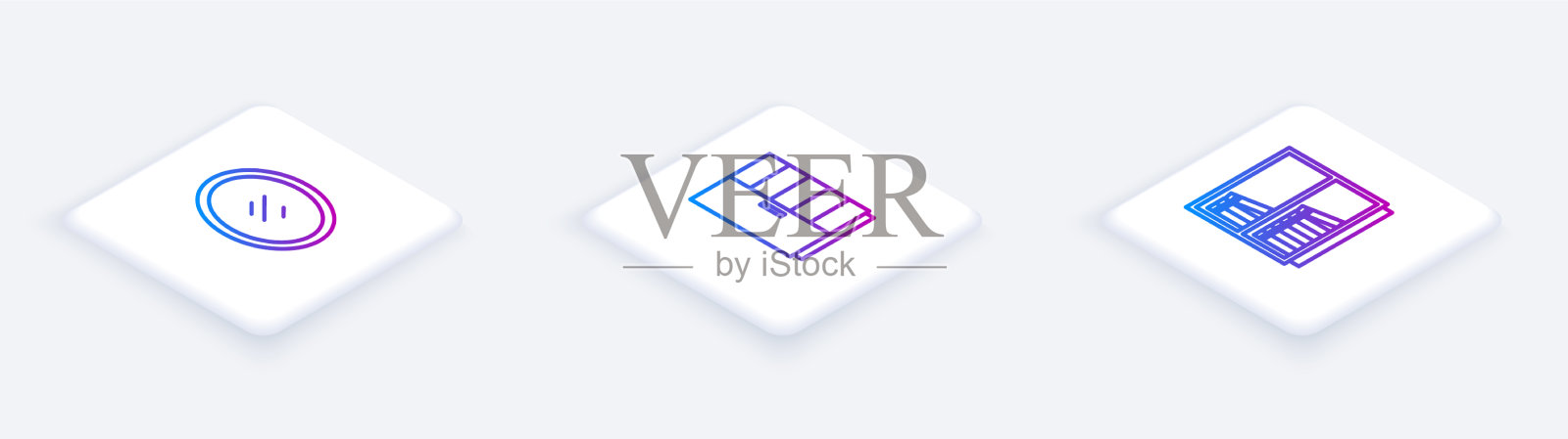 设置等距线镜子衣柜和图书馆图标素材