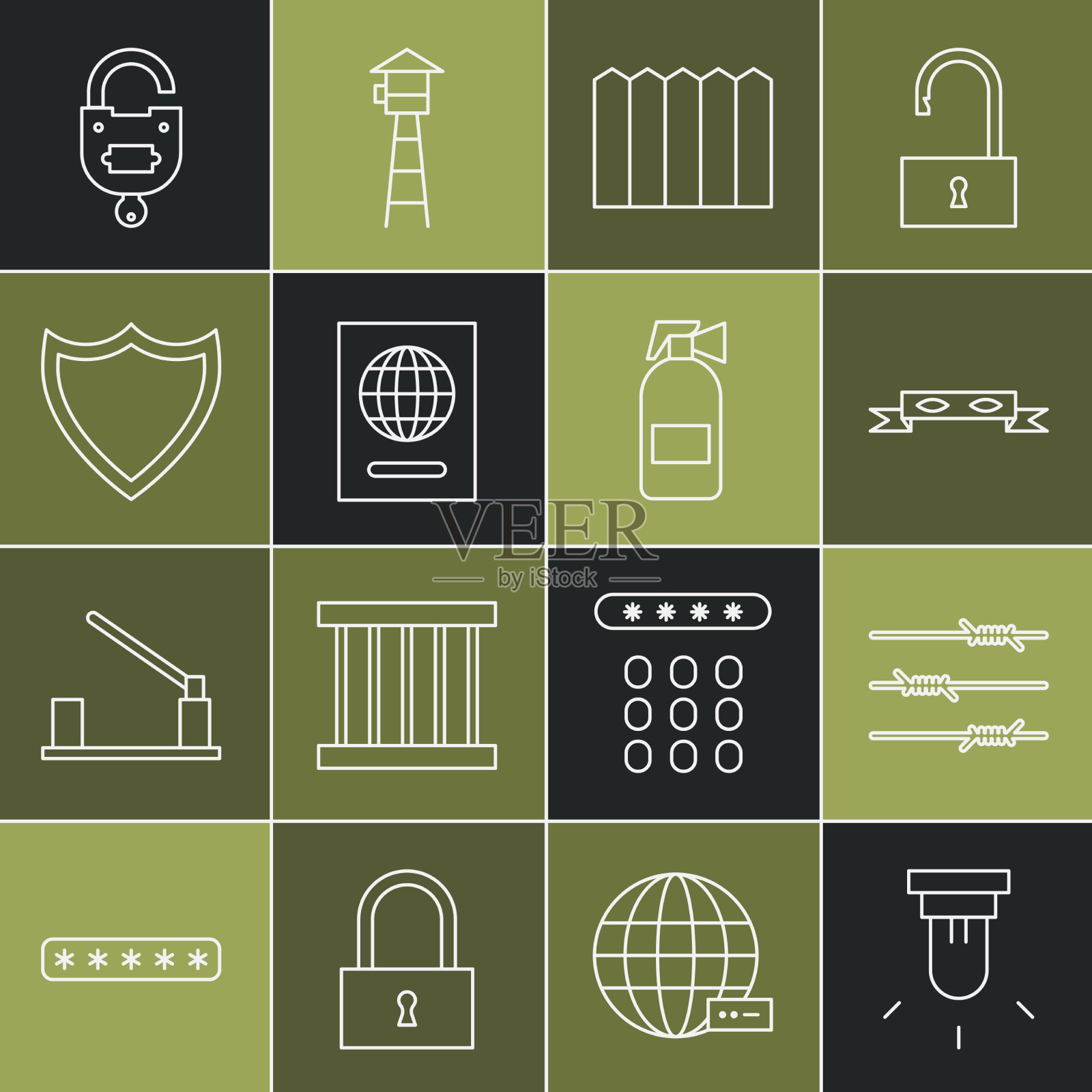 设置线运动传感器，铁丝网防盗眼图标素材