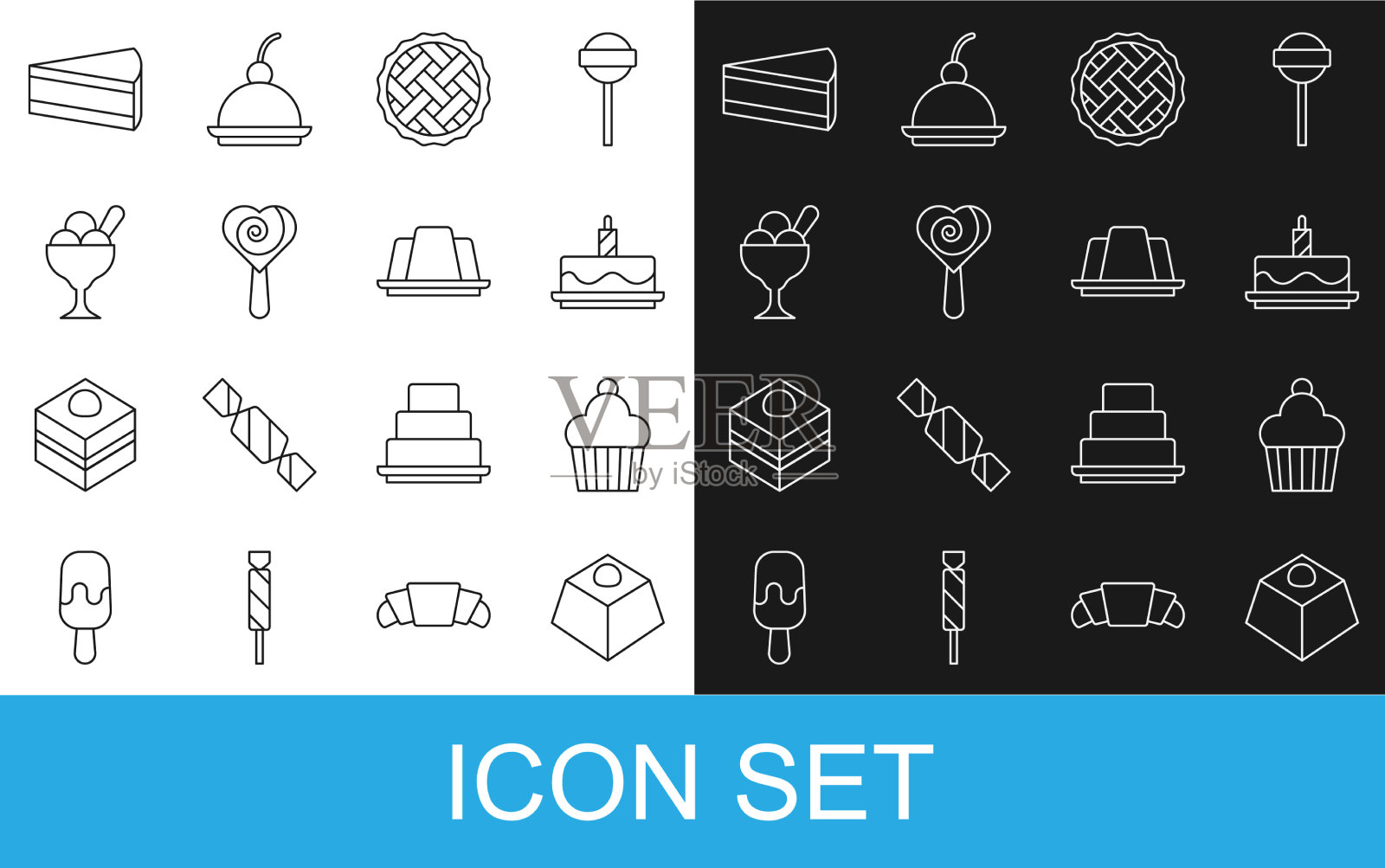 设置行布朗尼巧克力蛋糕与蛋糕图标素材