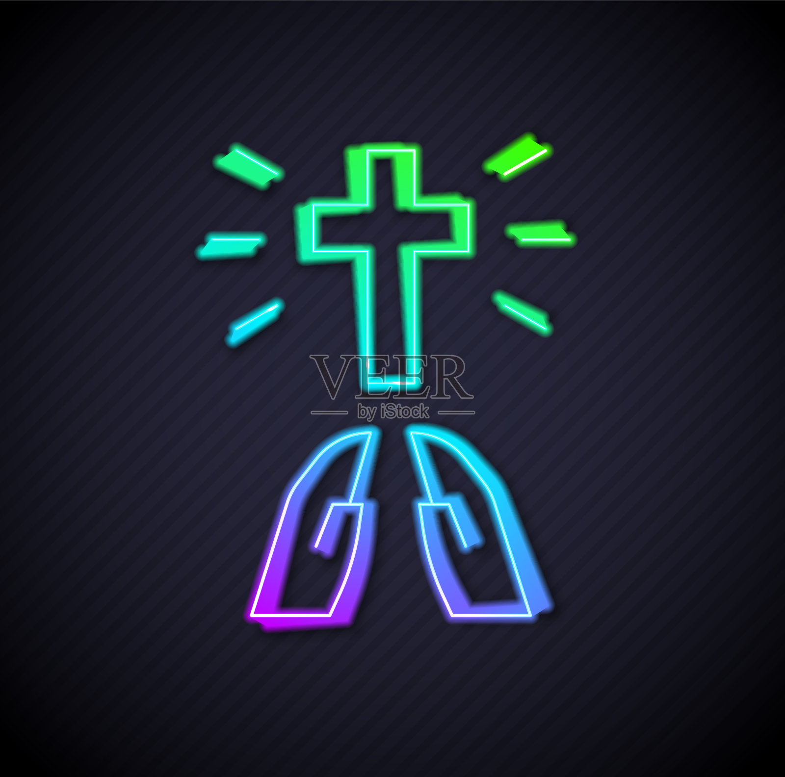 发光的霓虹灯线手在祈祷位置图标插画图片素材