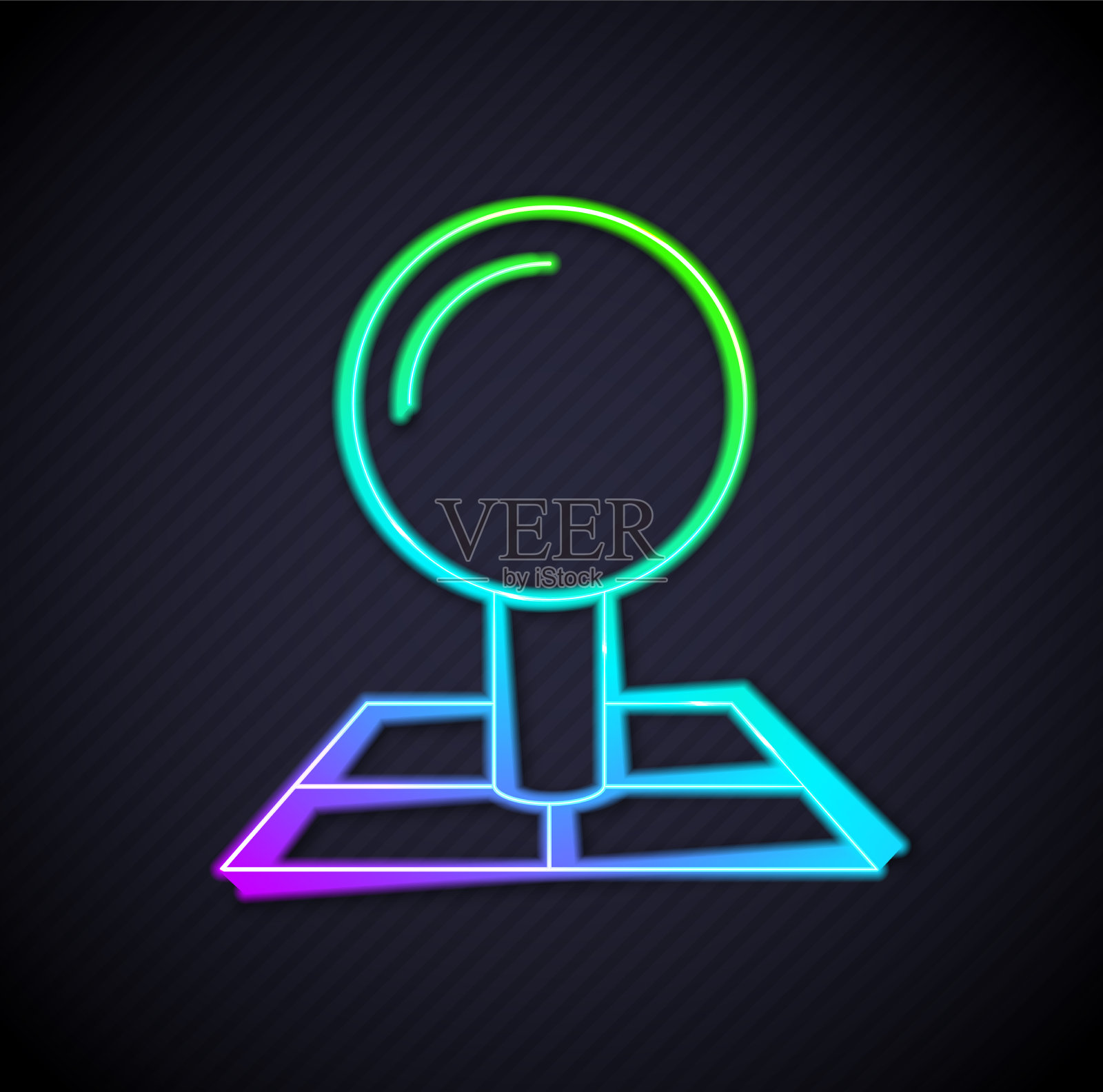 发光的霓虹线折叠地图与位置标记插画图片素材