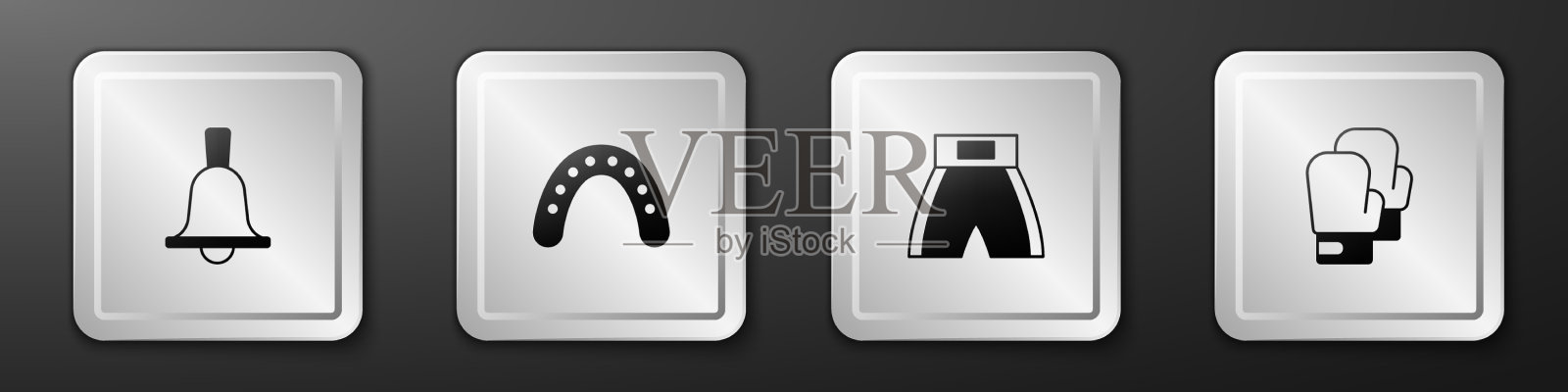 设置拳击钟口护拳击手短和图标素材