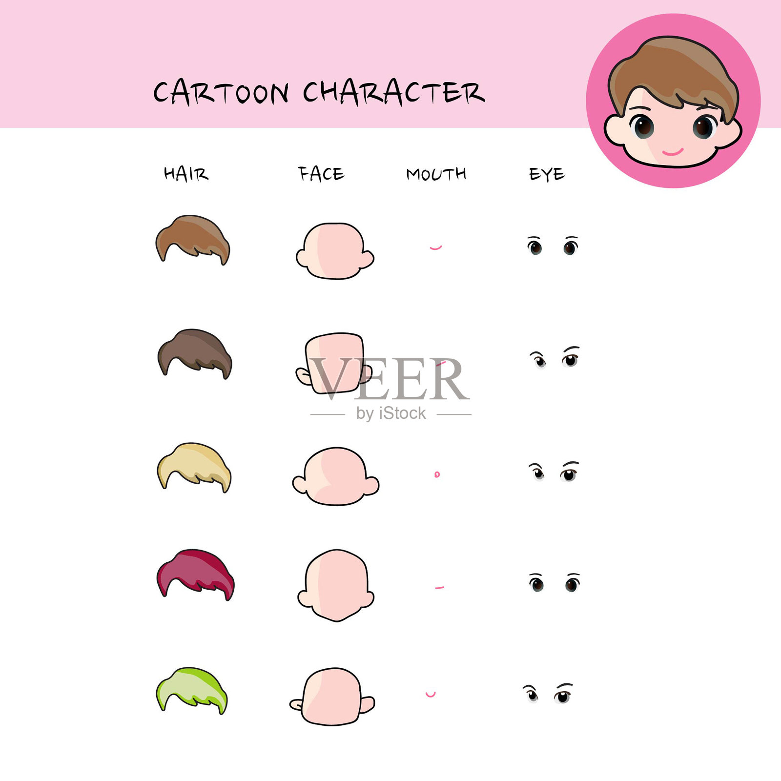 集动漫卡哇伊卡通可爱的脸插画图片素材