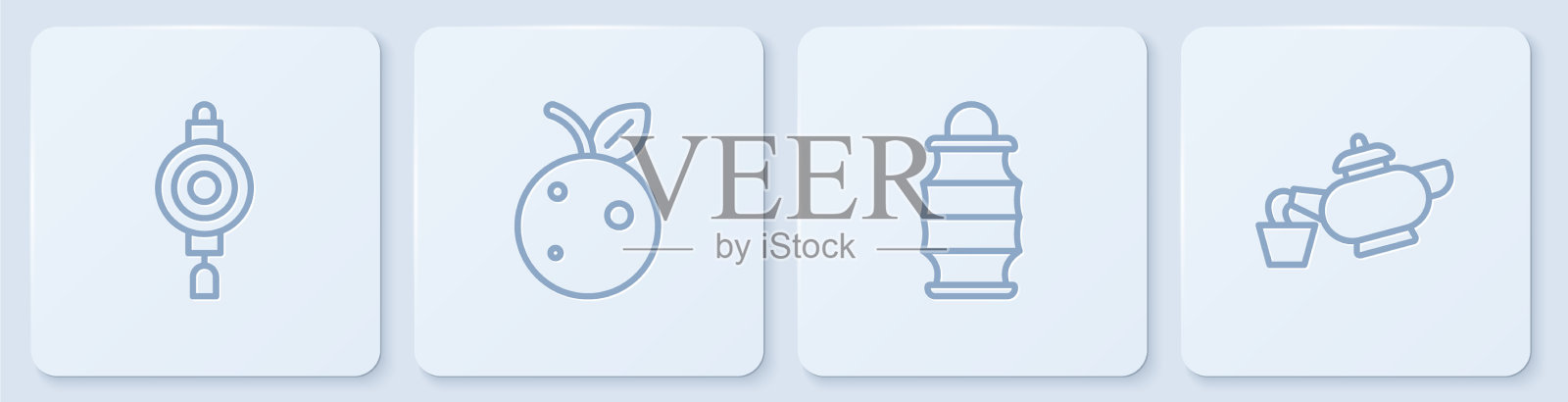 设线中国纸灯笼桃果或图标素材