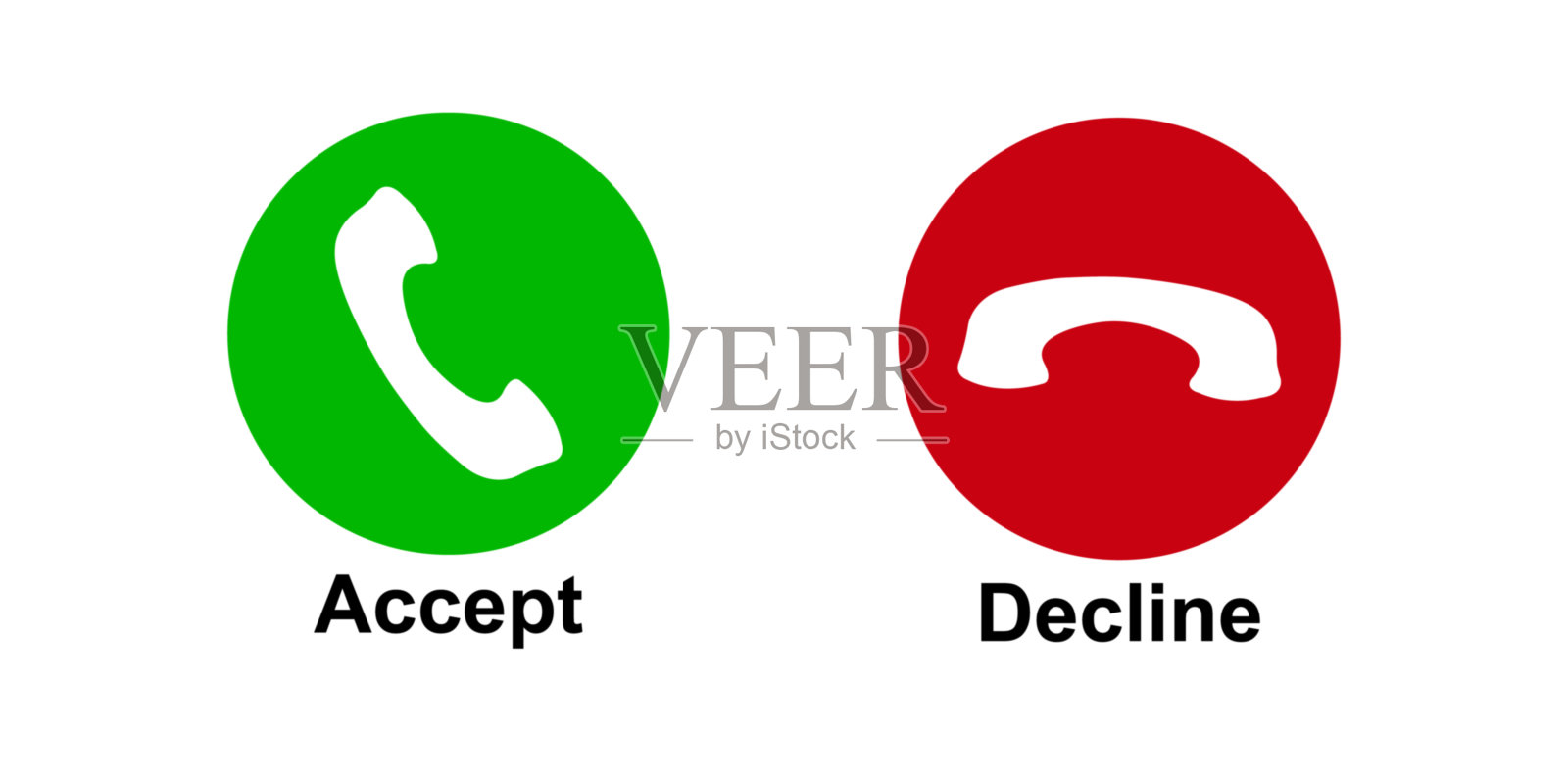 电话呼叫按钮图标。接听和拒绝电话按钮。接受或拒绝振铃。电话标志来电。语音通话界面电话图标接受和拒绝。插画图片素材