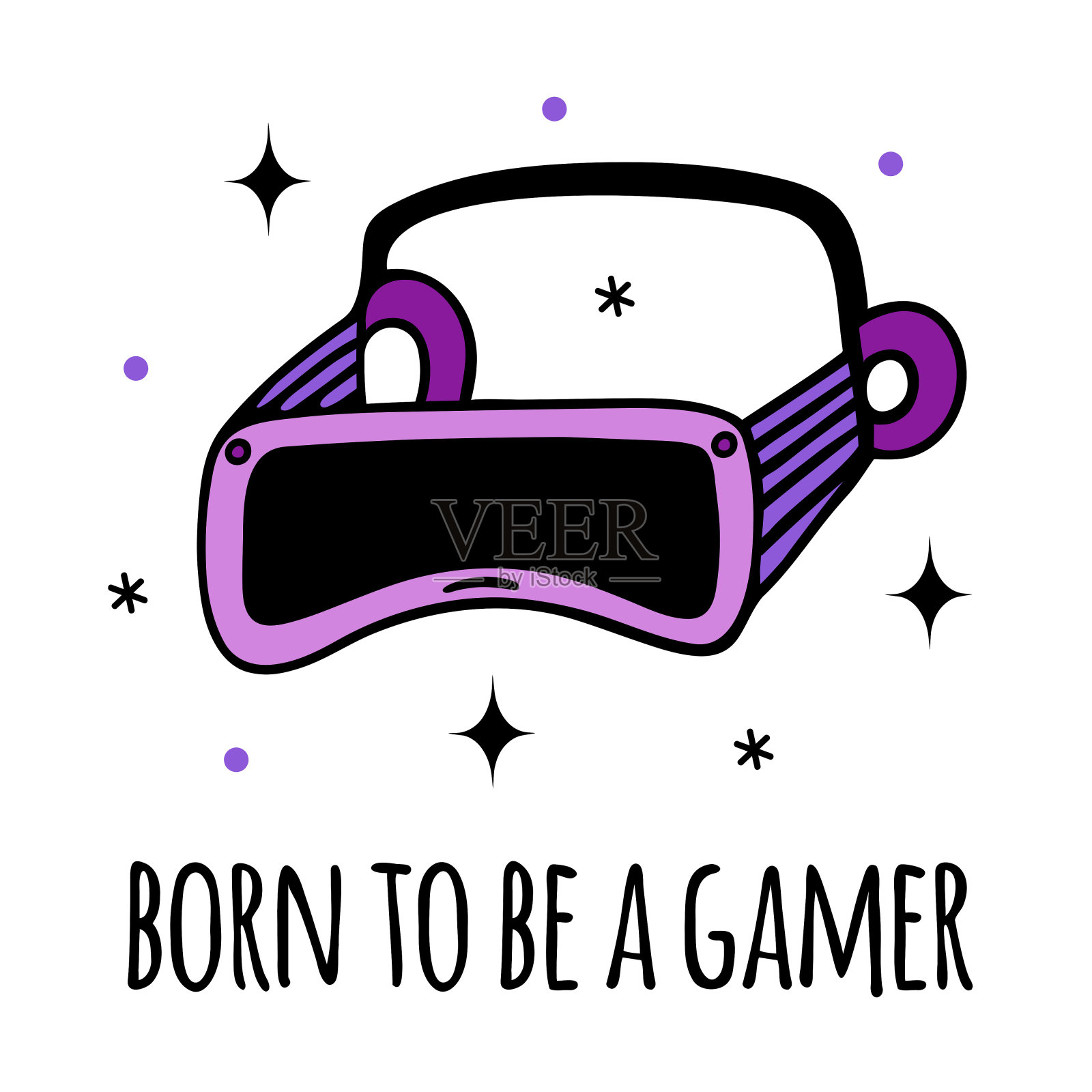 VR AR头显，虚拟现实眼镜。矢量图标隔离在白色。现代技术。视频游戏的小工具，3D。平面卡通涂鸦，天生就是个游戏玩家。明亮的剪贴画印刷品，海报，网页插画图片素材