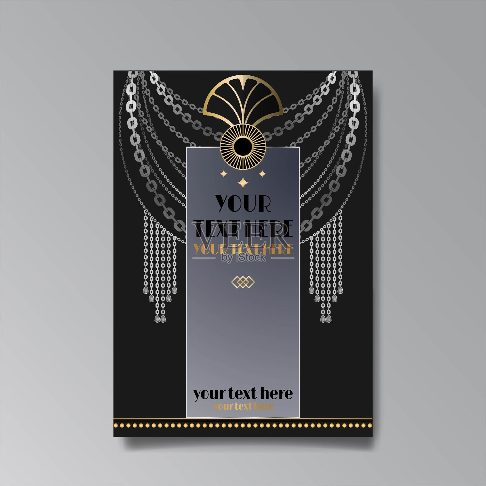 装饰艺术豪华模板金黑色A4页，菜单，卡片，邀请插画图片素材