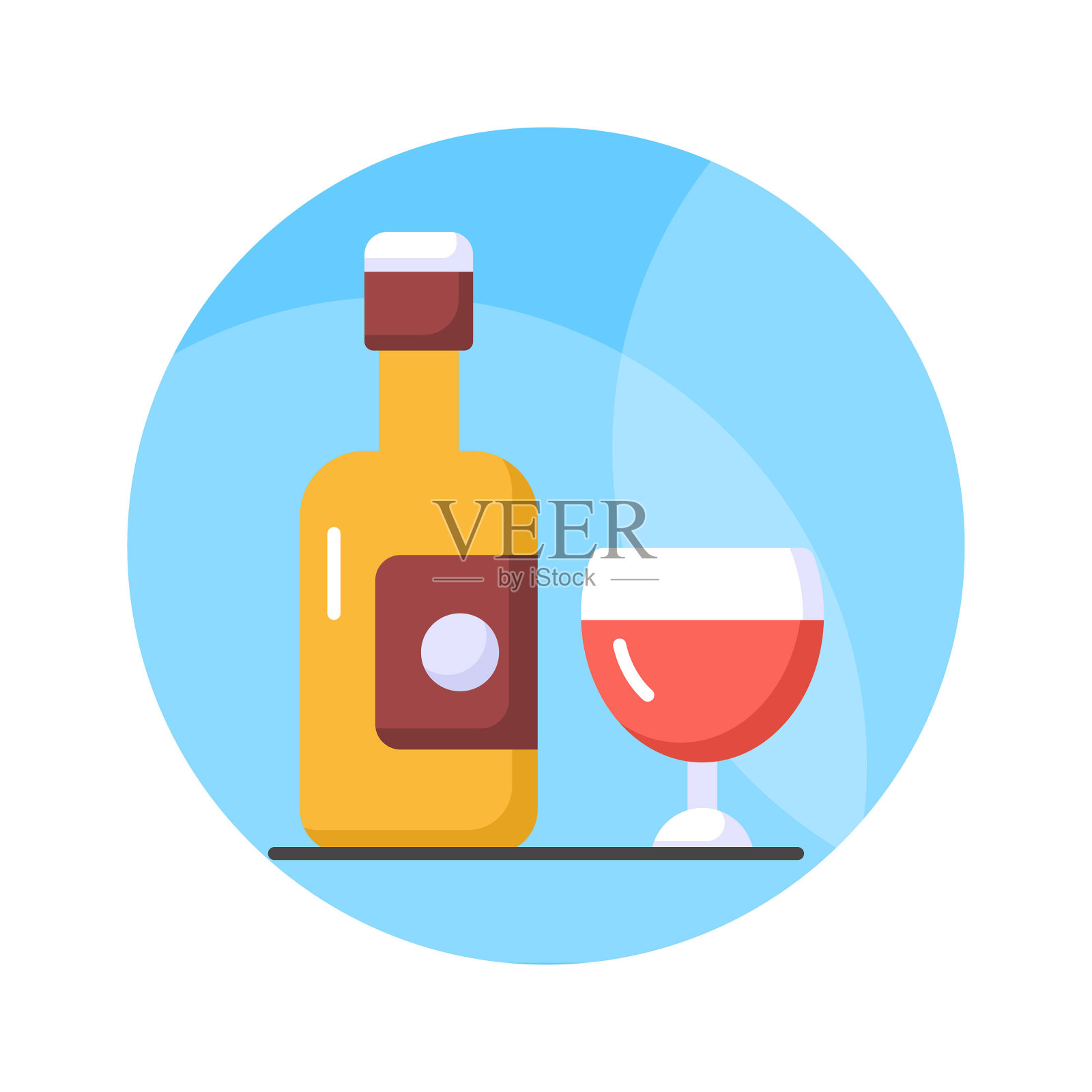 一个经典的酒瓶和玻璃图标，代表放松，复杂，和社交在一杯酒插画图片素材