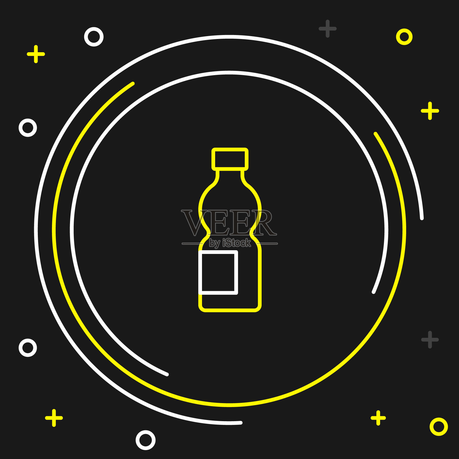 线瓶水图标孤立的黑色背景。苏打水饮料的标志。色彩缤纷的轮廓概念。向量插画图片素材