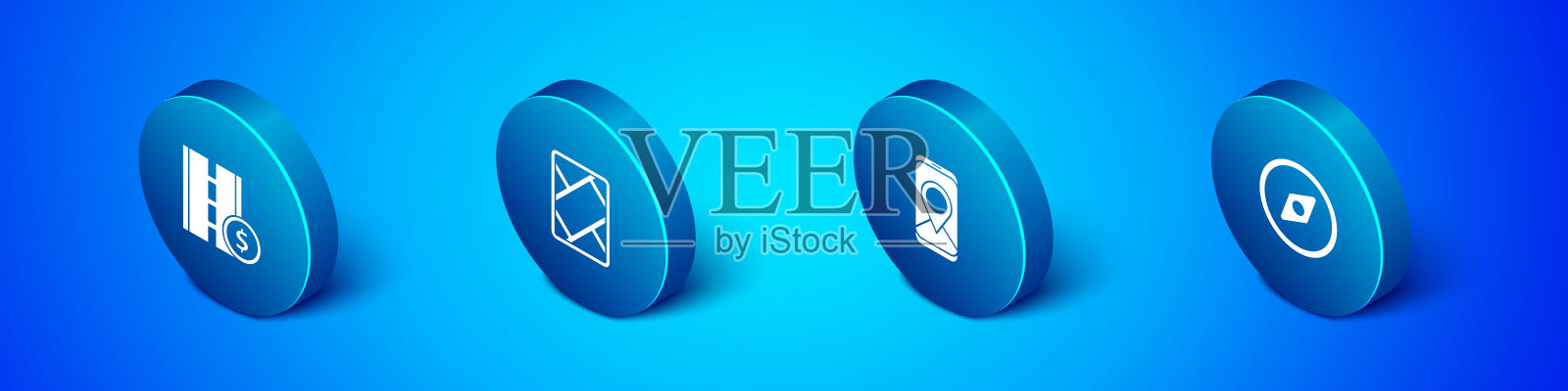 设置等距收费公路交通标志，城市地图导航，指南针和Gps设备与图标。向量图标素材