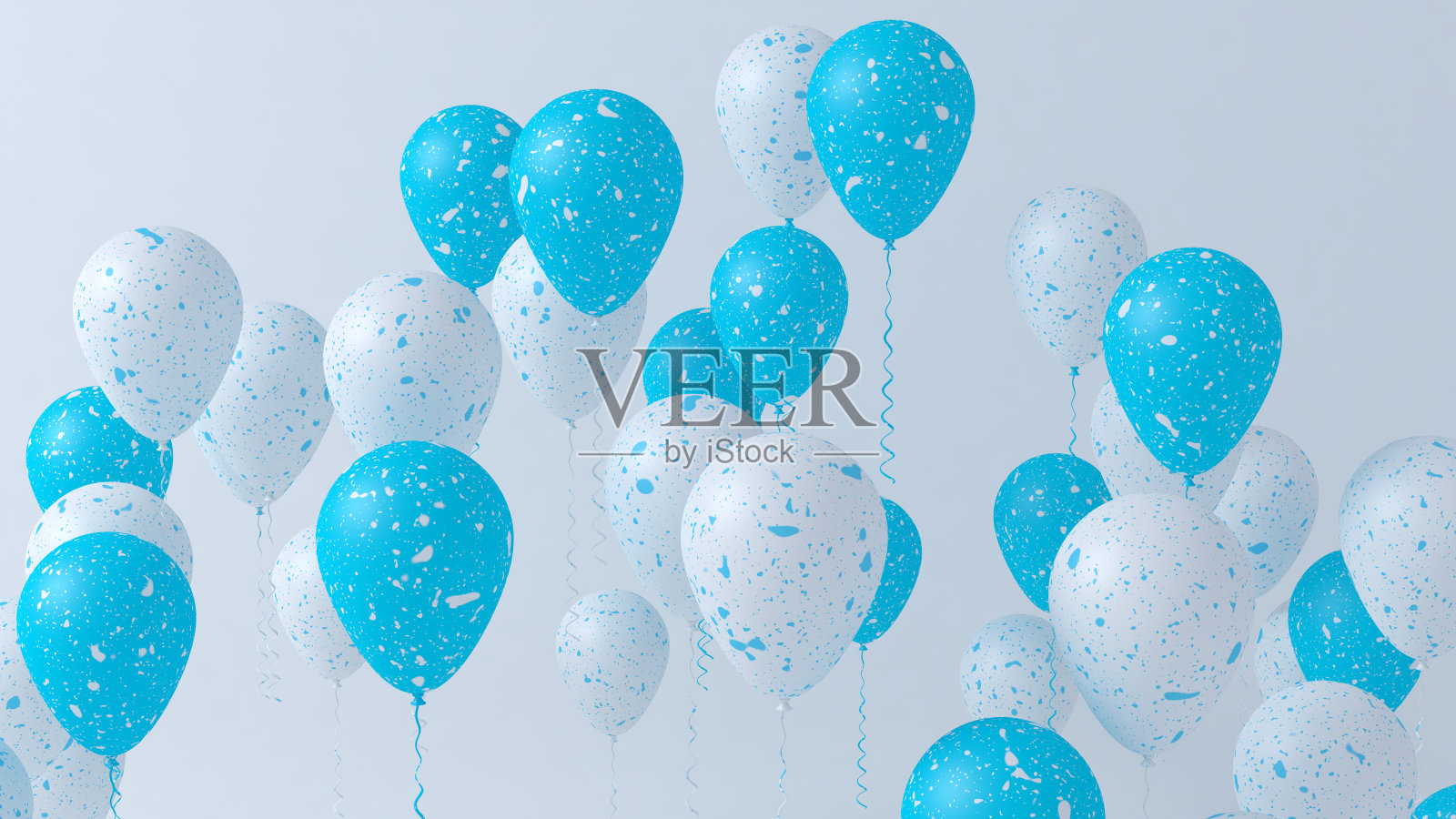 一组蓝色和白色的派对气球照片摄影图片