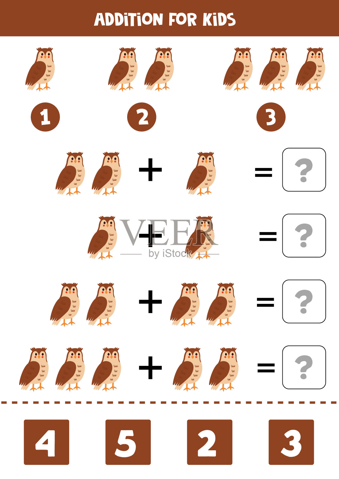 除了可爱的卡通猫头鹰的孩子。插画图片素材