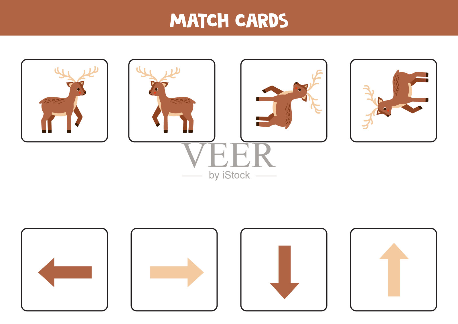 左，右，上，下。空间定向与可爱的鹿。插画图片素材