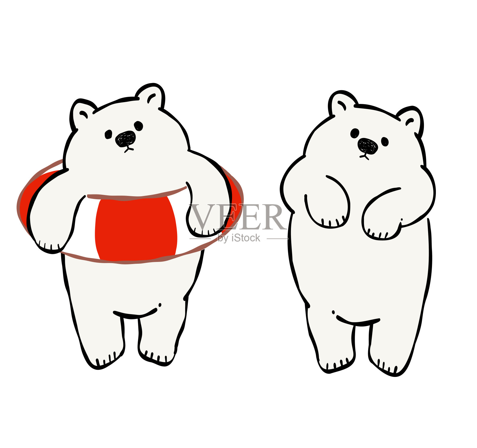 一只北极熊浮在游泳圈上的插图插画图片素材