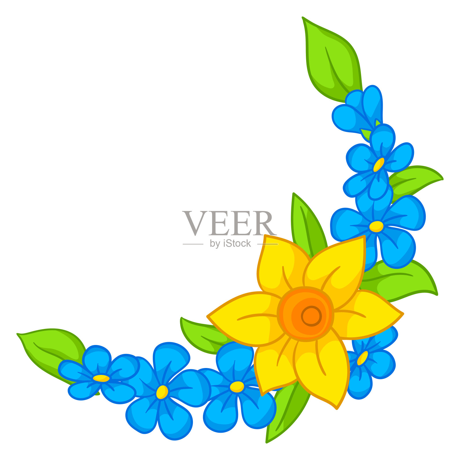 装饰框架与夏天的花朵。美丽的装饰花束盛开的植物。插画图片素材