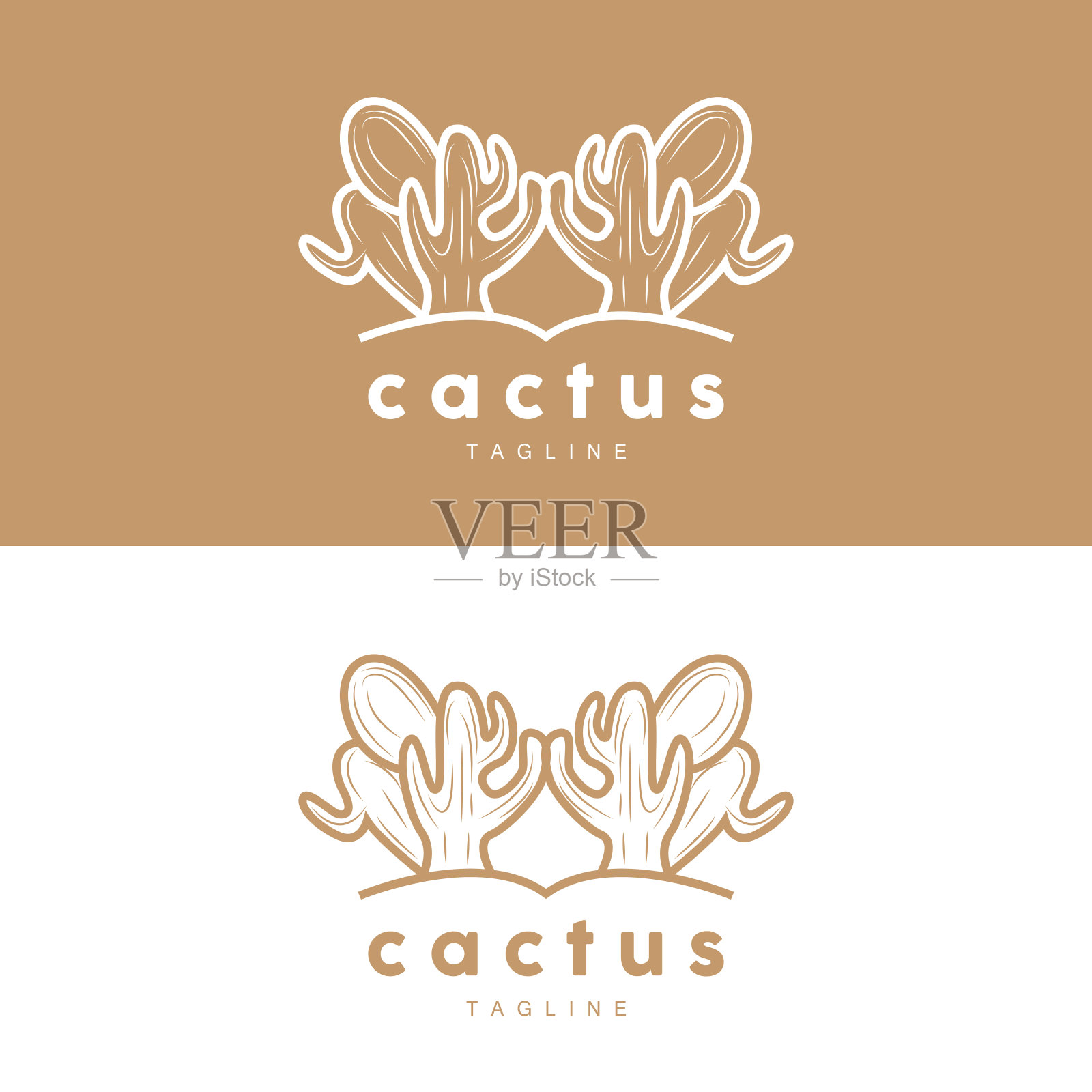 仙人掌标志，简单线仙人掌设计，绿色植物矢量，图标，符号，插图插画图片素材