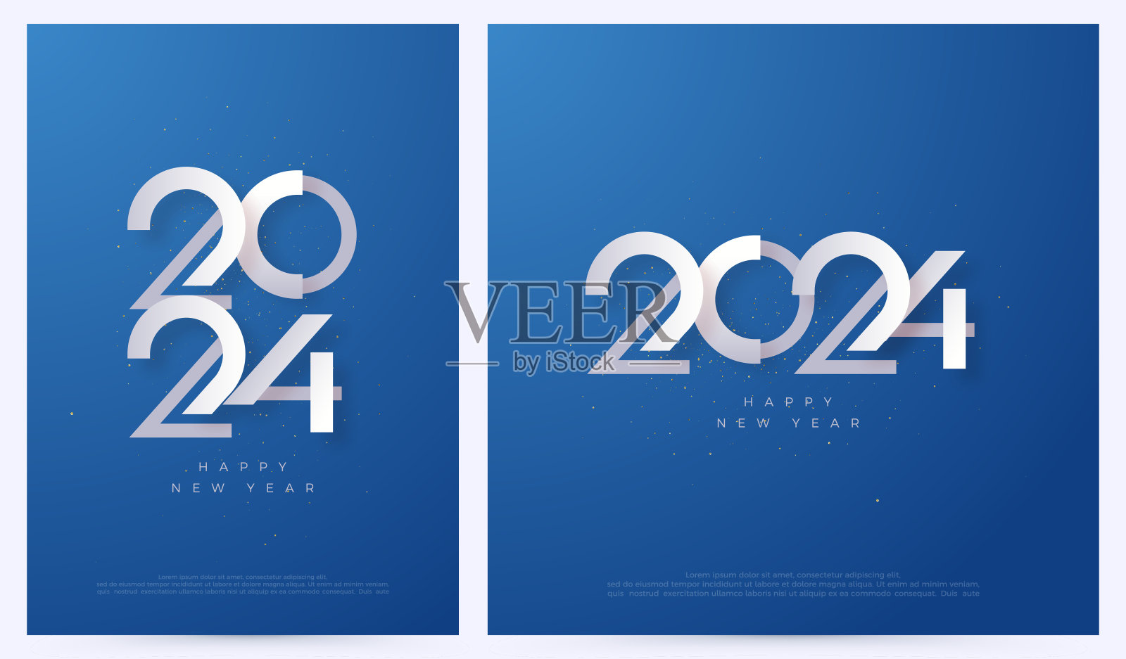 2024年新年快乐，蓝色背景上的白色数字切块。为横幅，海报或社交媒体和日历的新年问候提供优质设计。插画图片素材