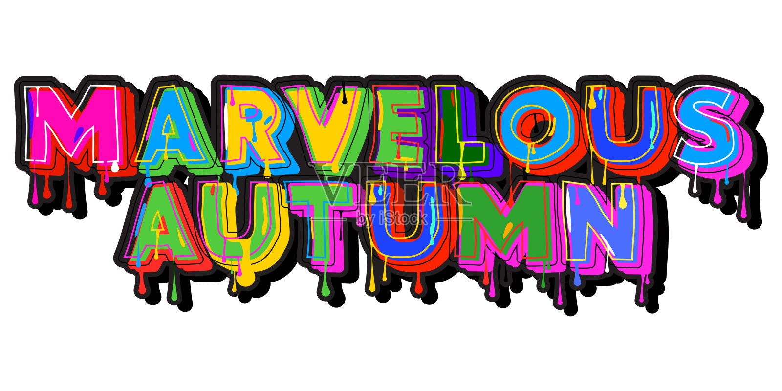 不可思议的秋天。涂鸦标签。抽象的现代街头艺术装饰表现为城市绘画风格。插画图片素材