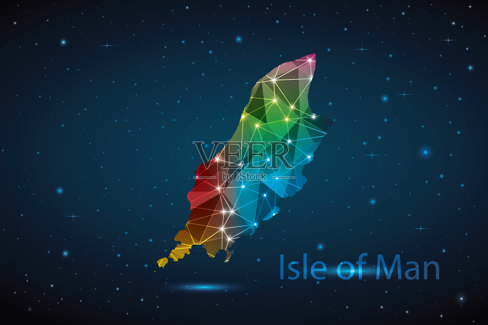 马恩岛多边形地图。矢量插图低聚彩色彩虹插画图片素材