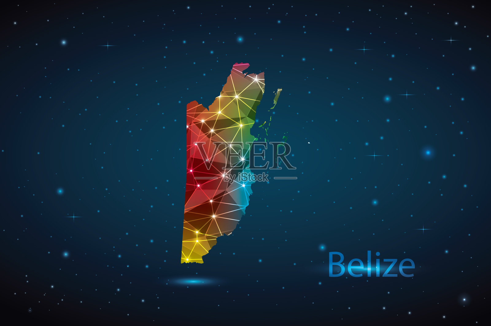 伯利兹多边形地图。矢量插图低聚彩色彩虹插画图片素材