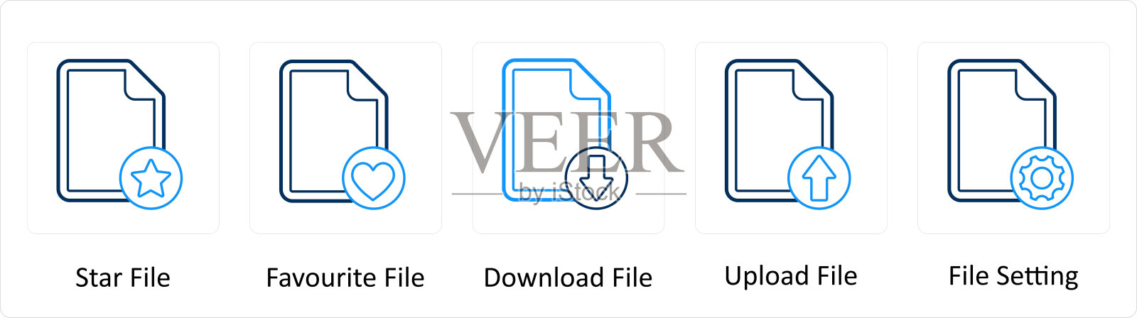 一组5个额外的图标作为明星文件，收藏文件，下载文件图标素材