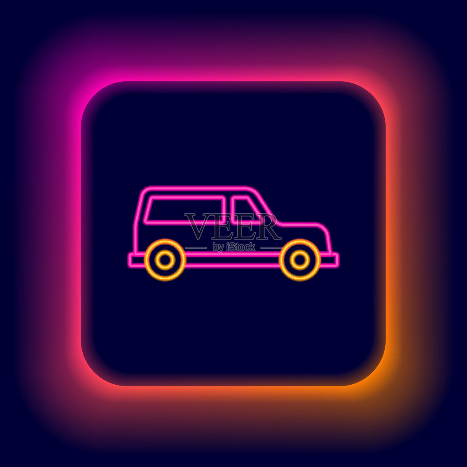 发光的霓虹灯线上的灵车图标孤立插画图片素材