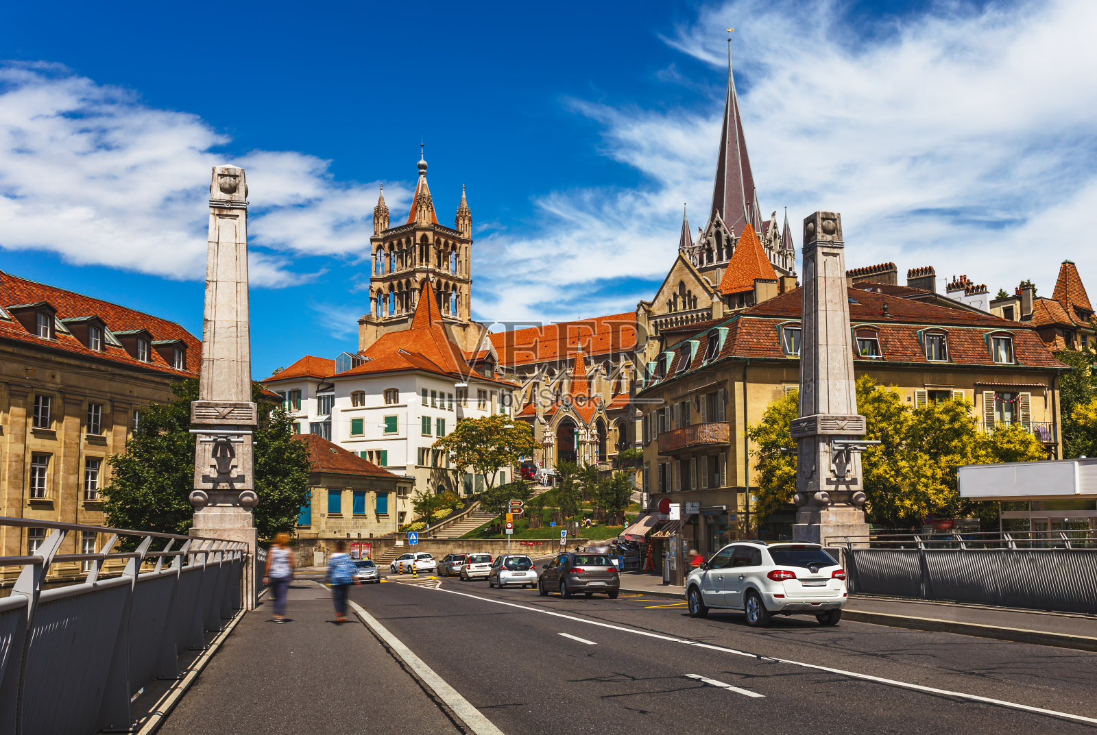 瑞士洛桑市中心的景色照片摄影图片