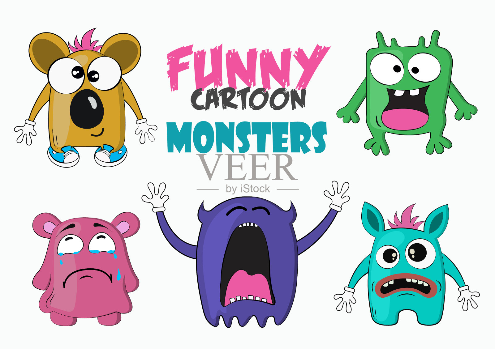 有趣的卡通彩色怪物与怪物插画图片素材