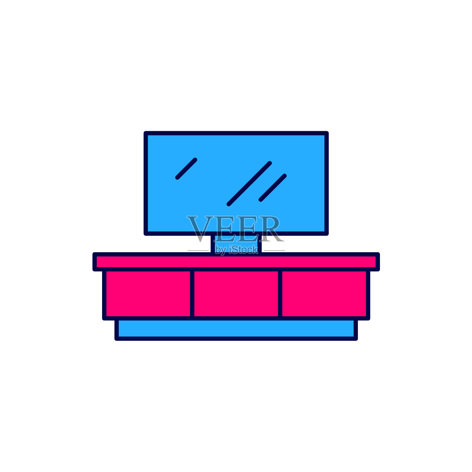 填充轮廓电视桌站图标隔离上图标素材