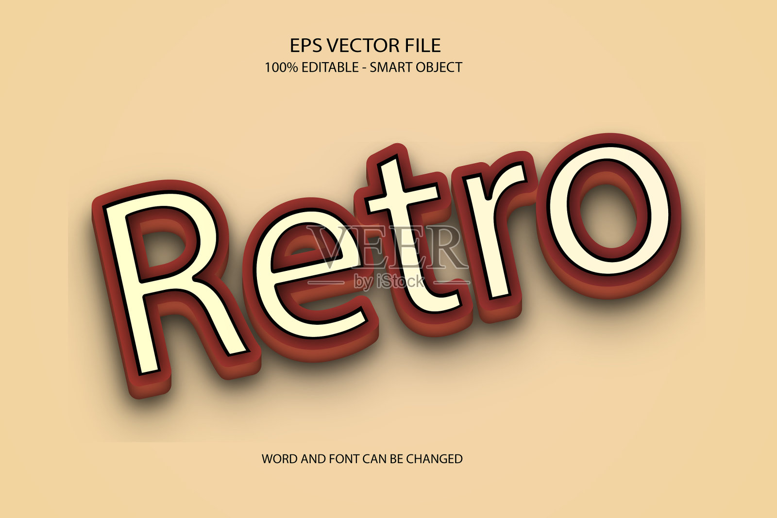 复古3d可编辑的文字风格效果与棕色格拉插画图片素材