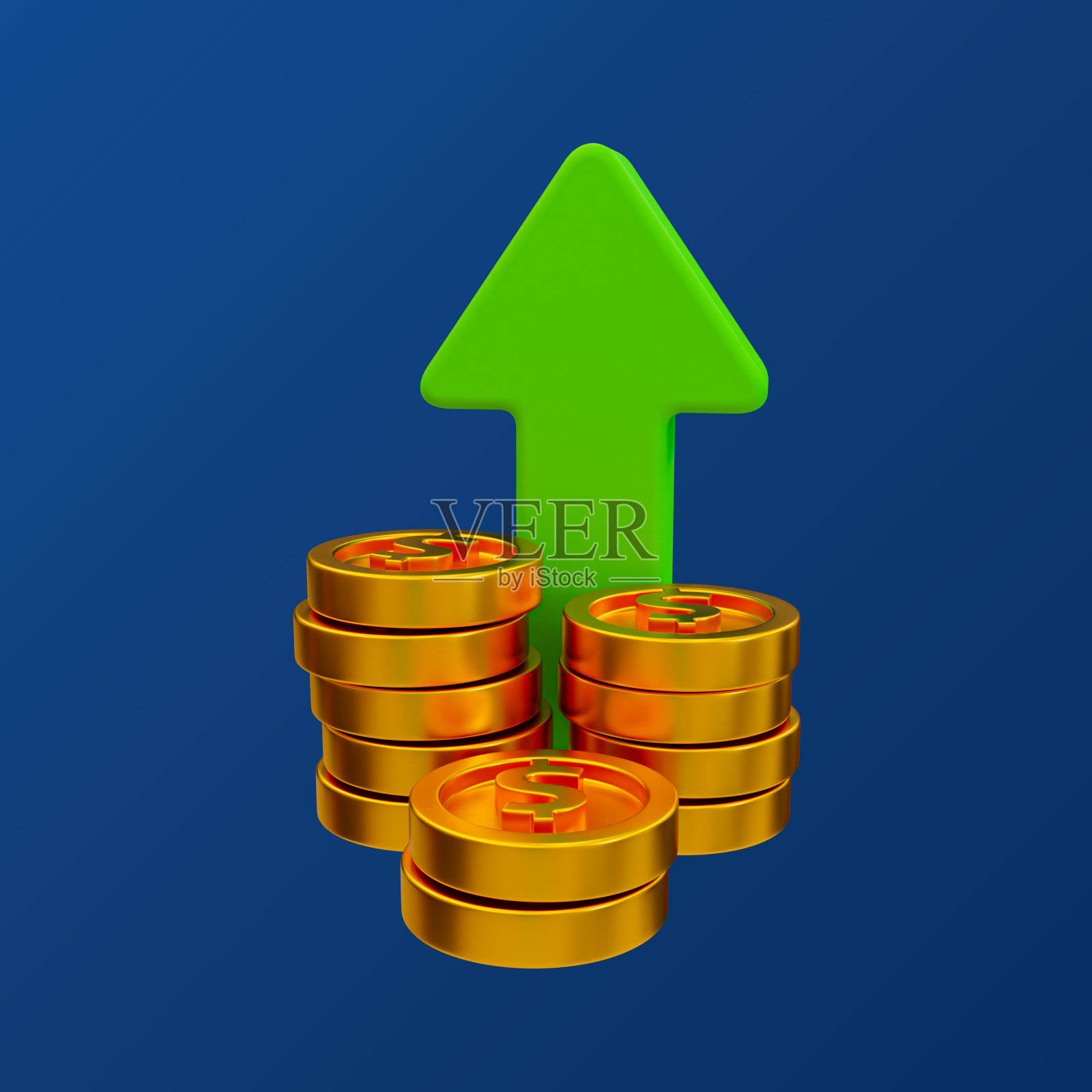 3d最小的财务增长。飙升的财政。股票。加强货币。一堆带箭头的硬币。3 d演示。照片摄影图片