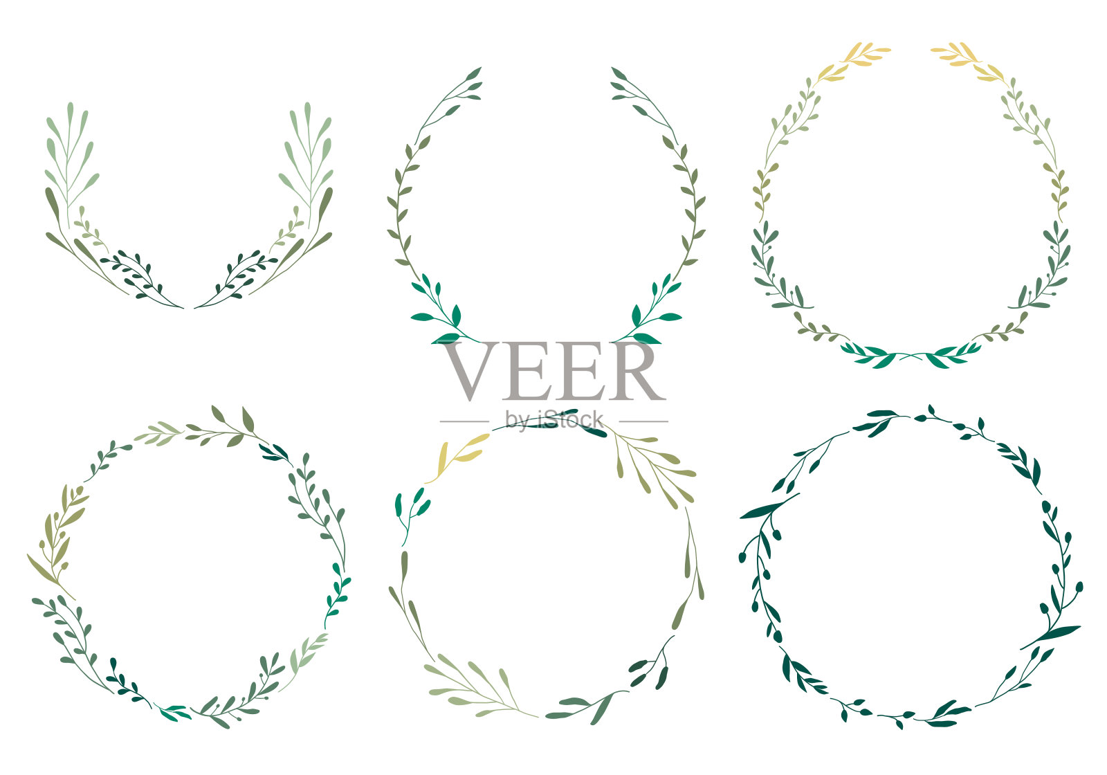 花叶装饰框架。植物枝，花环，花环边缘。插画图片素材