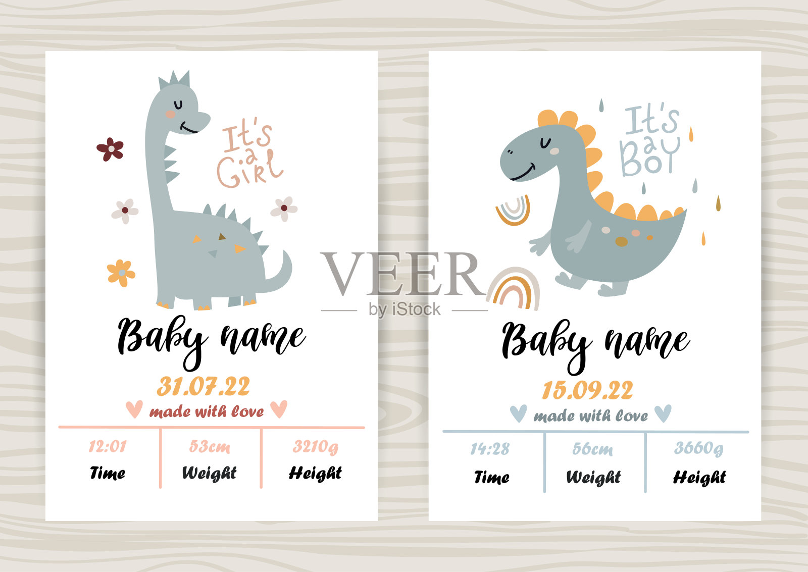 宝宝派对邀请模板与可爱的恐龙。插画图片素材