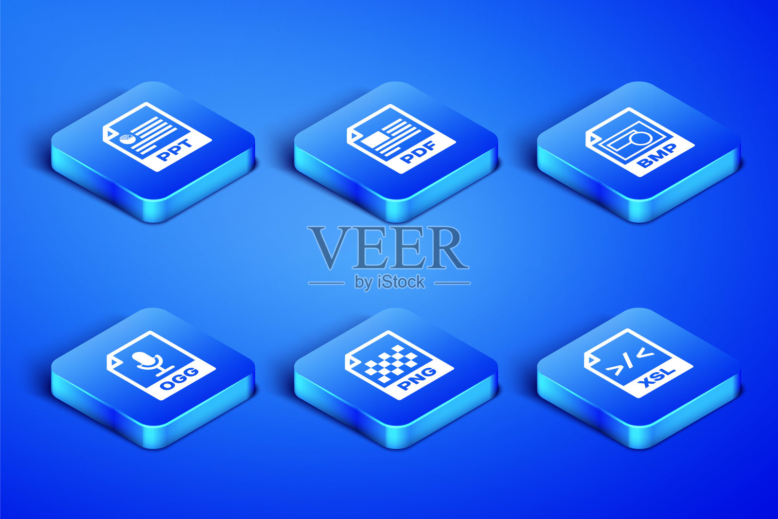 设置XSL文件文档、PPT、PNG、OGG、PDF和BMP图标。向量插画图片素材