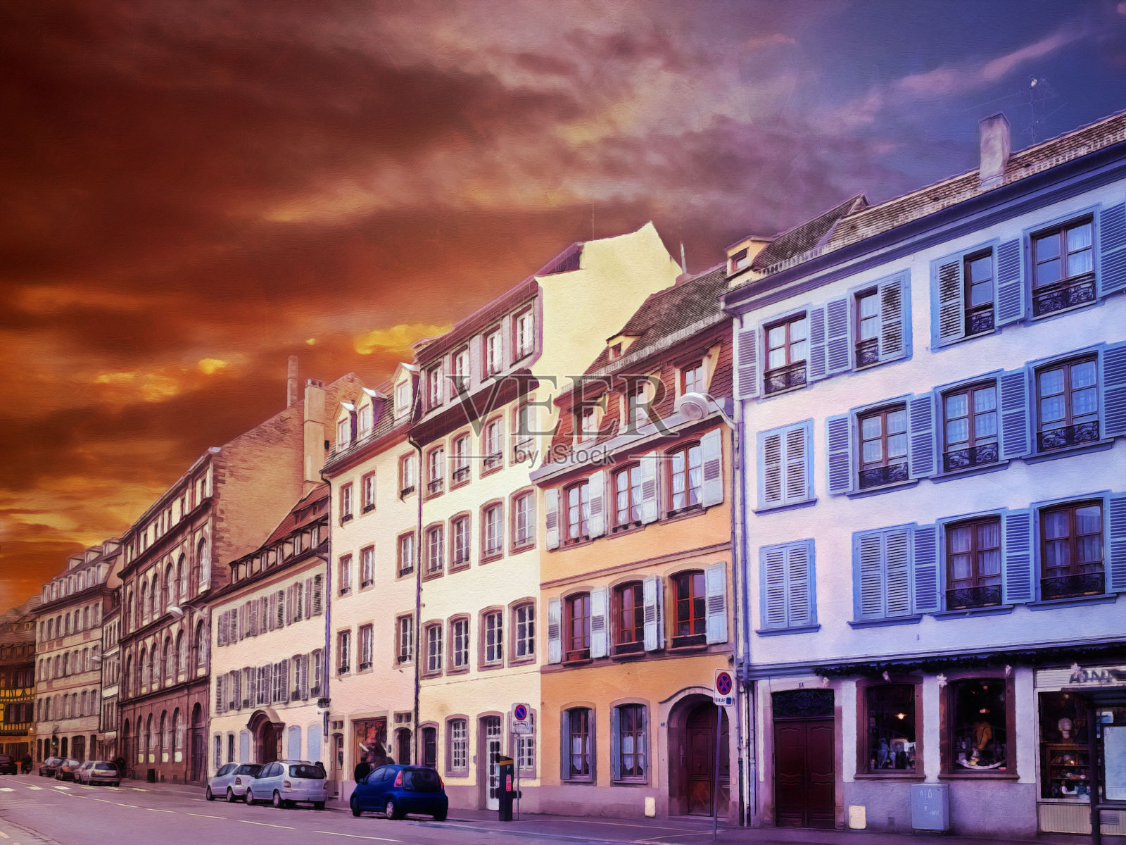 法国斯特拉斯堡市历史建筑的油画照片摄影图片