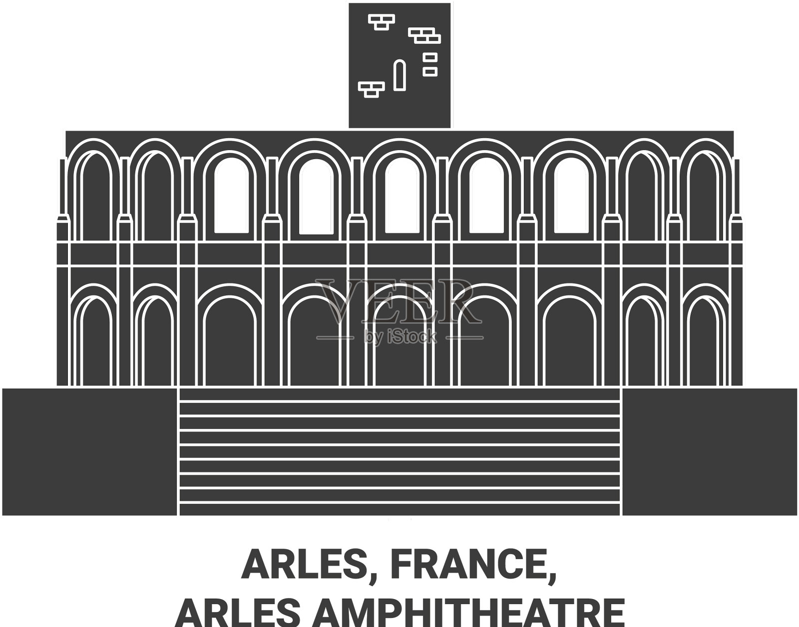 法国阿尔勒圆形剧场旅游地标插画图片素材