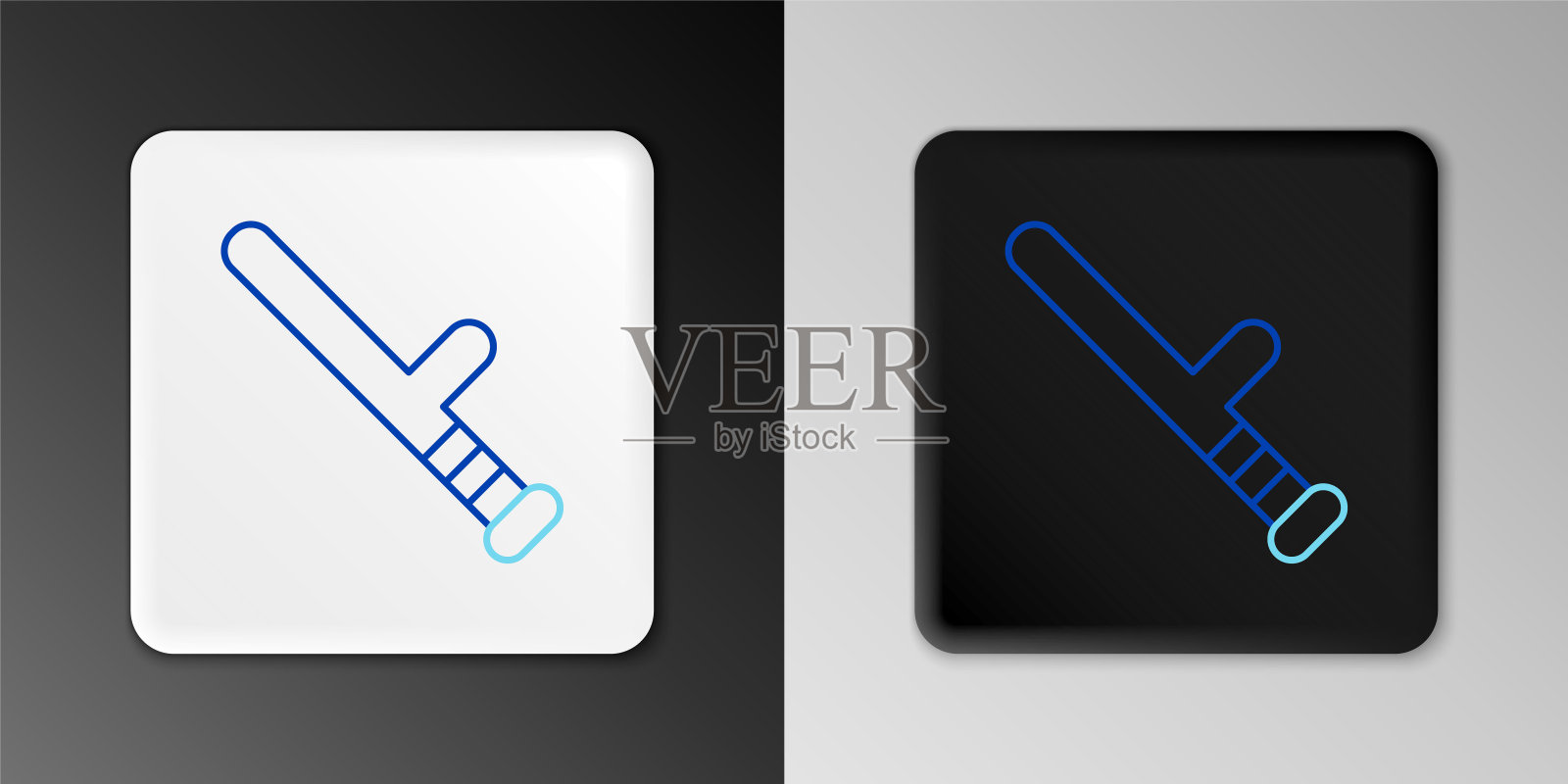 线警察橡皮警棍图标孤立在灰色背景。橡胶警棍。警察蝙蝠。警察的装备。色彩缤纷的轮廓概念。向量图标素材